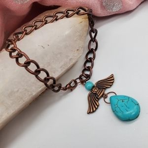 Boho Jewelry Copper Bracelet Chain Turquoise Teardrop Pendant